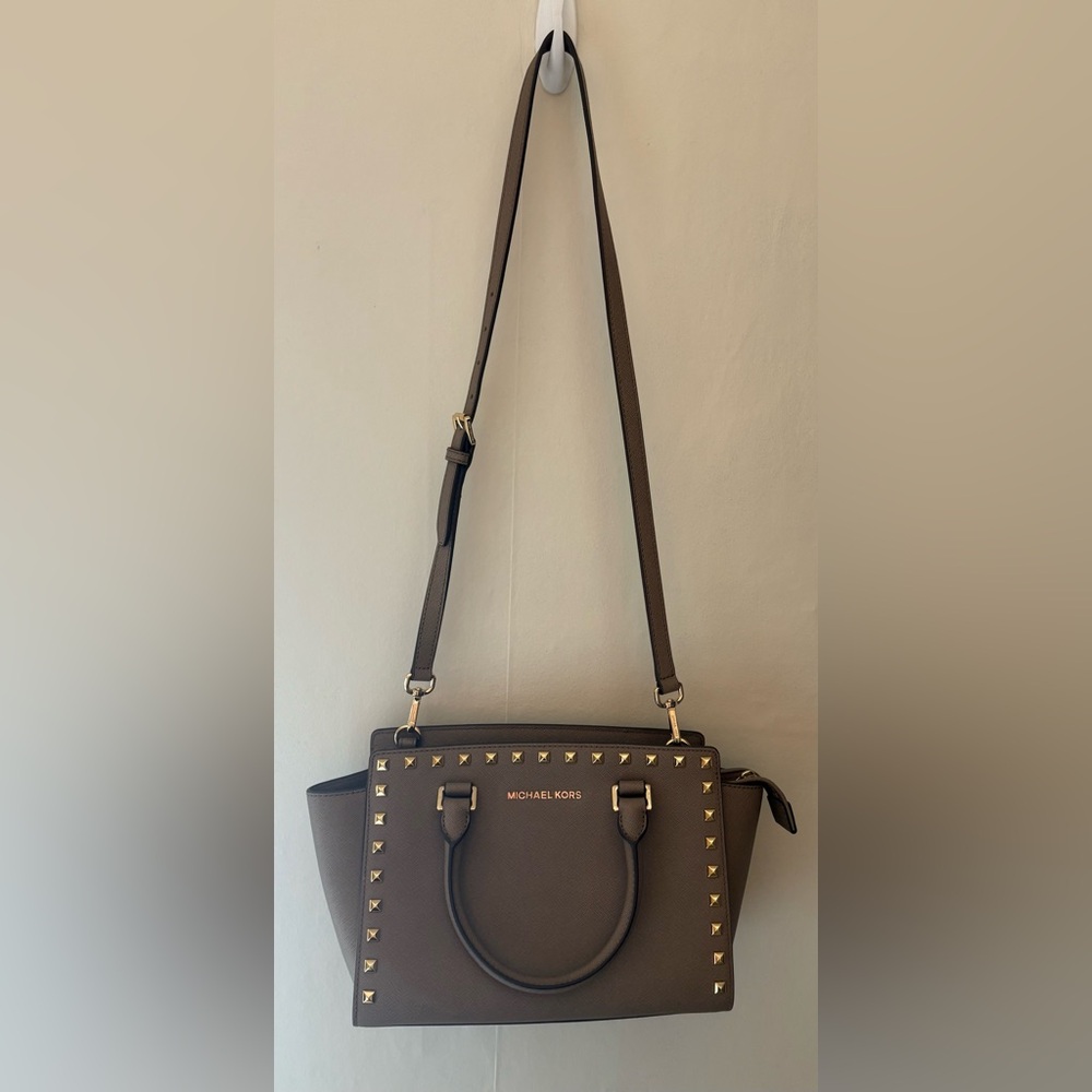Michael Kors Brown Satchel with Studded Accents